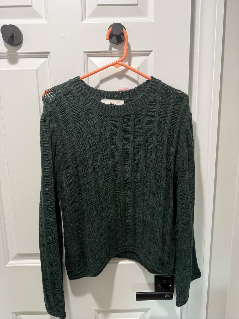 LOFT Dark Green Open-Weave Crewneck Sweater